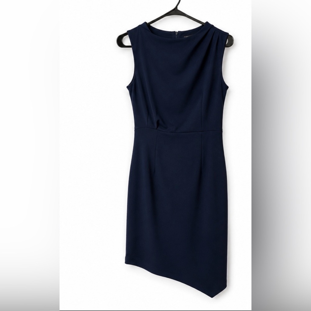 Sleeveless Navy Asymmetric Hem Dress